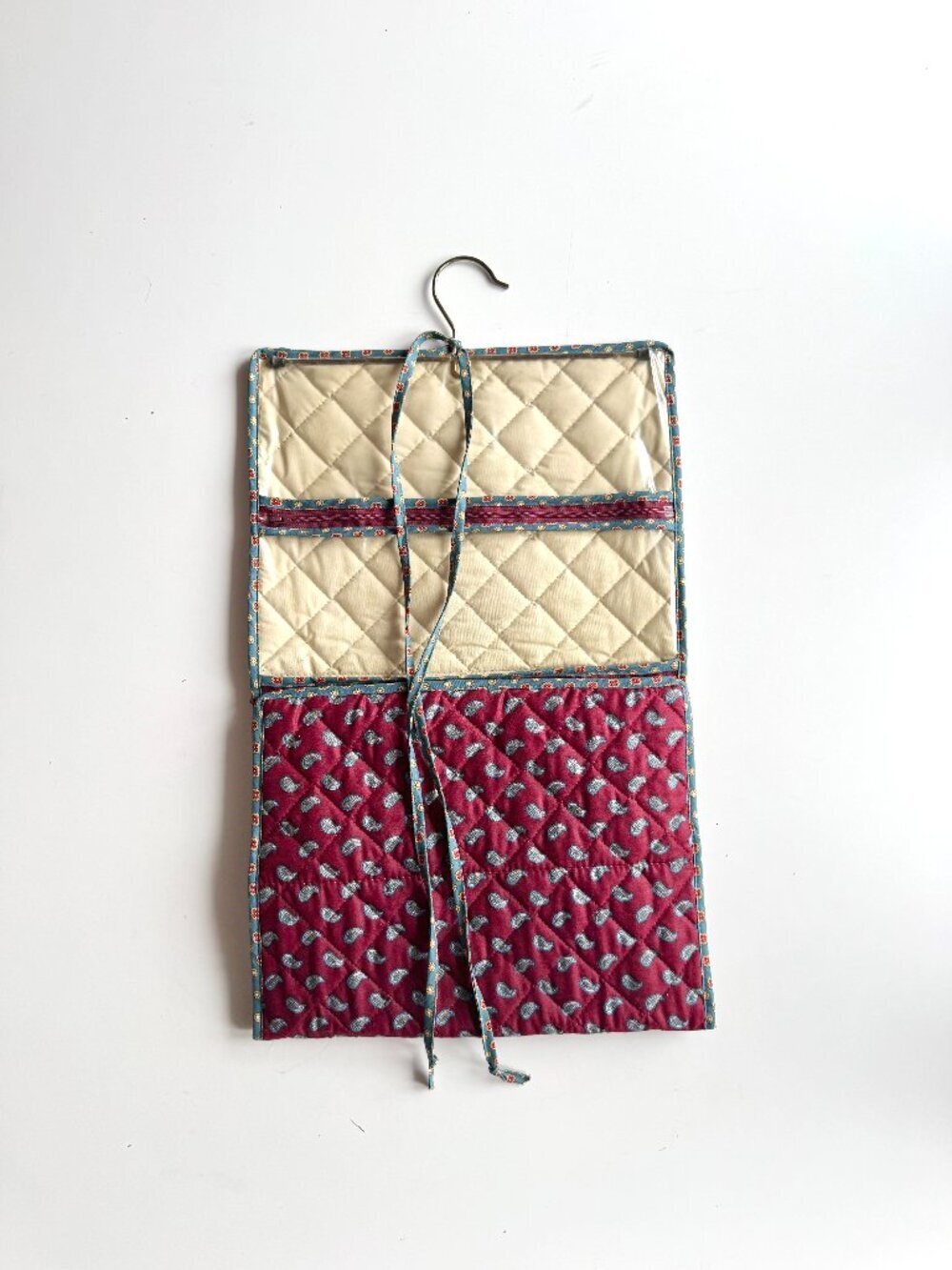 Vintage MAGGI B Maroon Teal Paisley Cotton Quilted Travel Toiletry Caddy